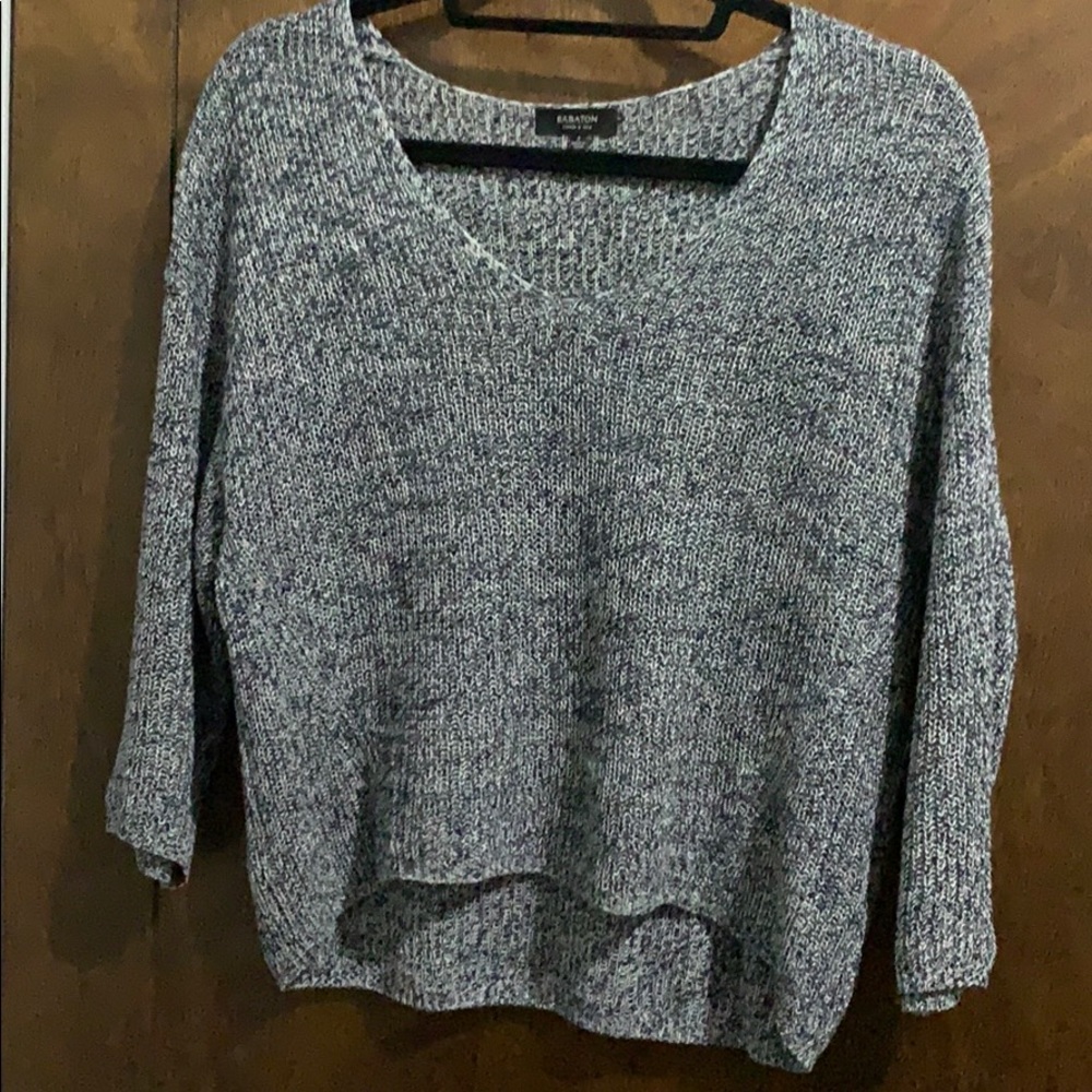 Babaton Blue & White Linen & Silk Sweater